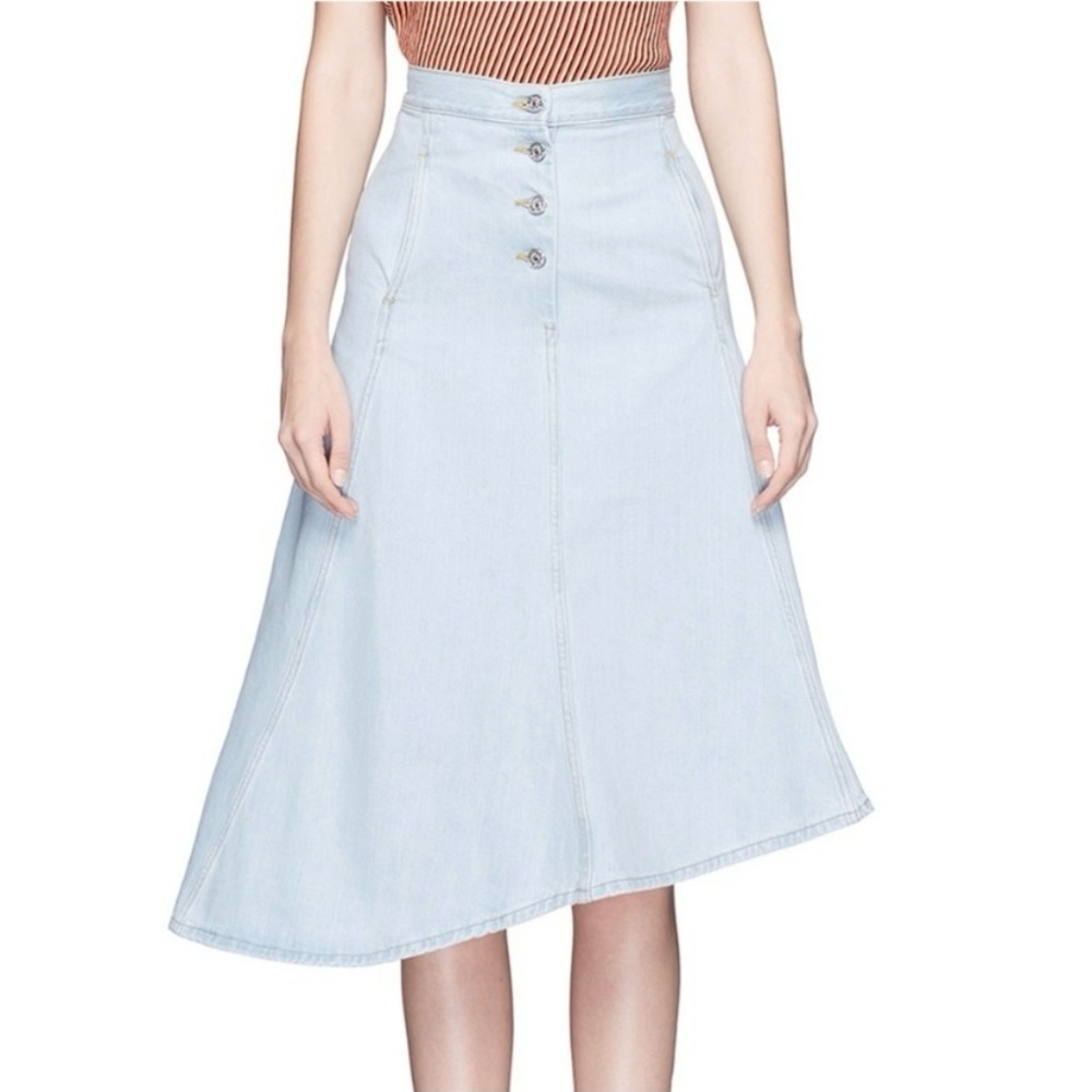 acne studios kady asymmetrical denim midi skirt blue